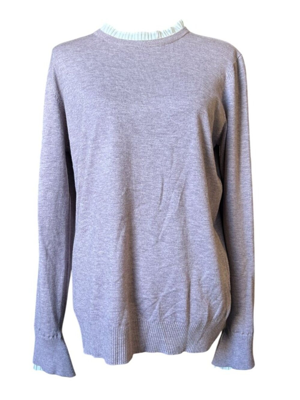 Vila Milano Wool‑Blend Sweater – XL, Lavender, Layered Look Detail